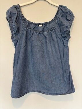 J. Crew Chambray Smocked Cap-Sleeve Top - Blue